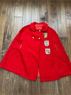 Vintage Children's Red Wool Cape – European Travel Patches-Lined EUC